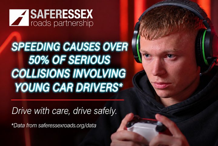 Campaign Poster SaferEssex Roads Partnership, boy holding gaming controller